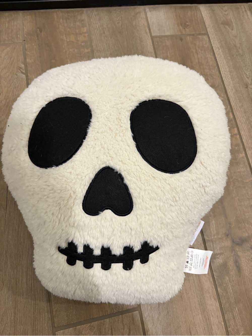 Gramercy Studio skull shaped throw pillow distinct embroidered black eyes viral